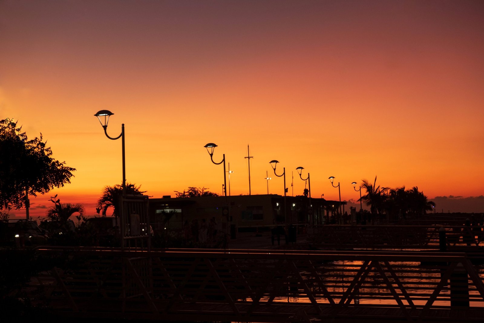 a sunset over a city